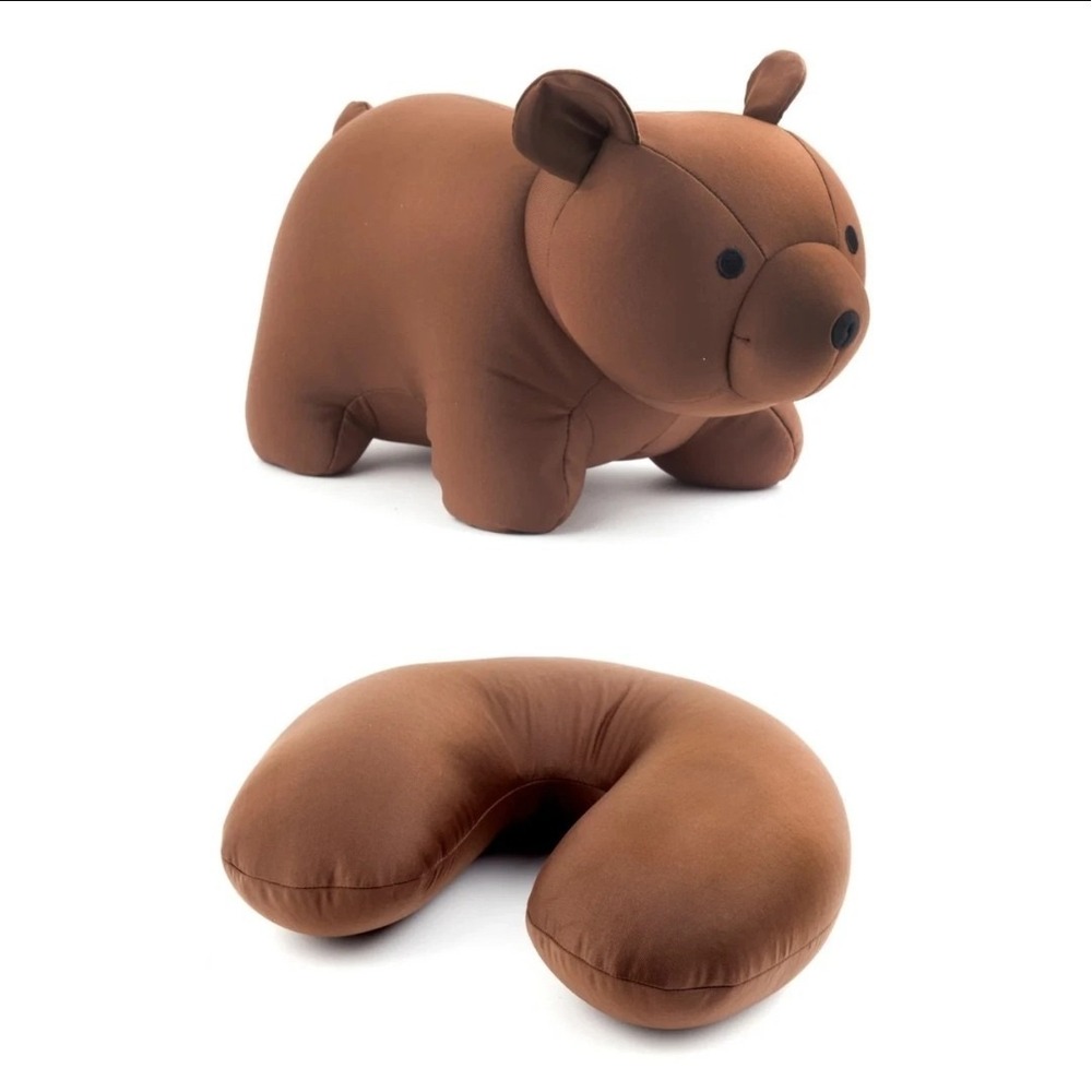 Kikkerland Zip & Flip Brown Bear Kids Travel Pillow - Microbead Filled